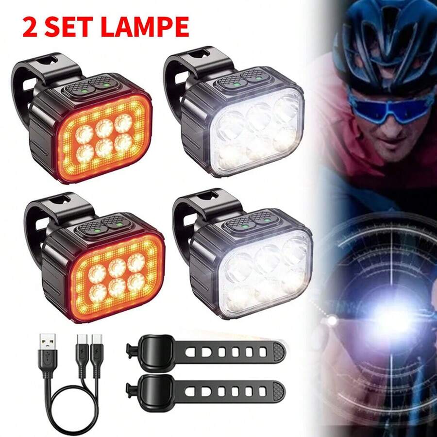 NetHong LED Waterproof Bike Light Set Bicycle Torch Front And Rear Rechargeable USB Lamp - Black - View 1