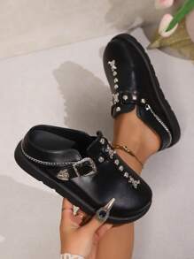 Women's Fashion Comfortable Rivet Accent Black Platform & Thick Sole Slip-On Flats