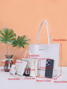 Bộ túi xách nữ, túi tote thiết kế mới dành cho công sở, túi đeo chéo, túi đeo vai, bộ túi xách cỡ nhỏ tiện dụng nhưng dung tích lớn. - trắng - Xem 5