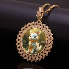 Customized Cubic Zirconia Photo Medallion Rhombus Charm Image Personalized Necklace Picture Memory Pendant Necklace Hip Hop Jewelry