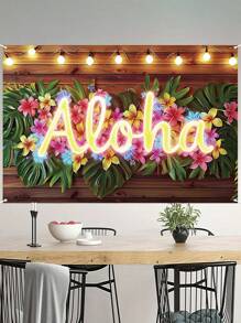 1Pc Hawaiiaanse Aloha Achtergrond, Tropische Achtergronddoek, 150*100cm Achtergronddoek, Hawaii Achtergronddecoratie, Aloha Feestdecoratie, Hawaii Tropische Feestdecoratie, Tropische Themafeestbenodigdheden, Verjaardagsfeestbenodigdheden, Tropische Fotografie Achtergronddecoratie, Bruiloftbenodigdheden, Babyshowerbenodigdheden, Bruidsdouchedecoratie, Vakantiefeestbenodigdheden, Binnen- en Buitengebruik, Zomerdecoratie