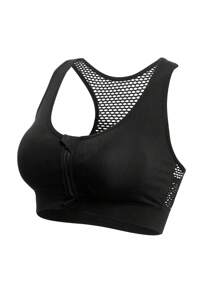 Sports Yoga Bra For Women Cutout Mesh Breathable Workout Bralette Wireless Zip Up Gym Tank Bra Backless Sexy Exercise Training Bra Tops High Support Elastic Workout Tank Top Underwear High Impact Running Quick Dry Mesh Fitness Comfy Active Intimates