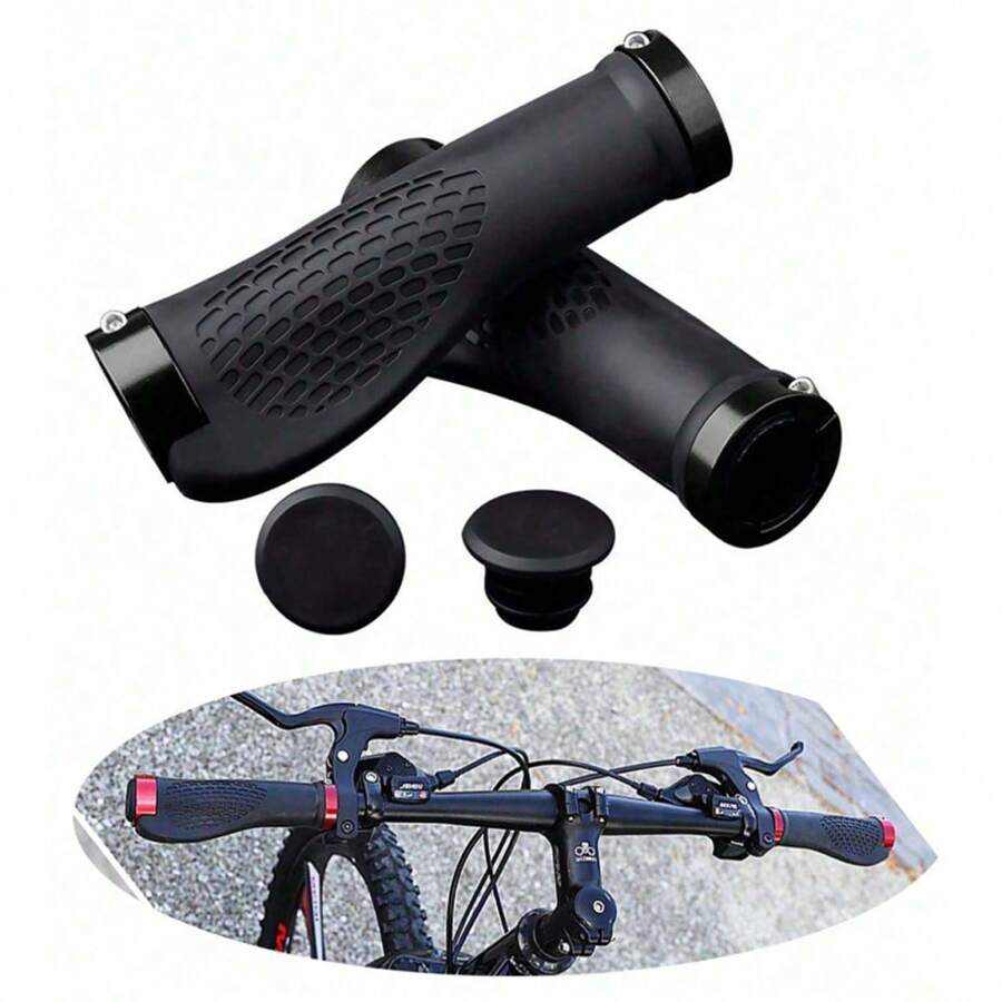 山地自行车防滑手柄套锁防滑硅胶公路山地自行车把手自行车配件符合人体工程学设计的自行车把手组件 - 均碼 - 查看 1