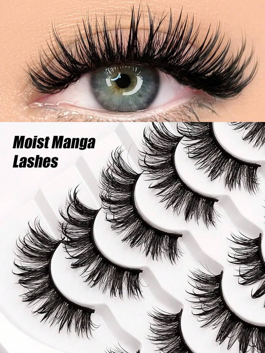 Asiteo 7 Pairs Cartoon Style Wet Effect Spiky False Eyelashes, Lightweight & Fluffy Faux Mink Doll Lashes, Reusable, For Dramatic Cartoon Character Makeup - 尖尾漫畫款 - 查看 1