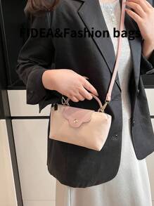 New Fashion Solid Color Minimalist PU Leather Bucket Bag, Simple And Elegant Design, Suitable For Work, Shopping, Dating, Versatile - Baby Pink - View 7