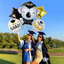 2025 Graduation Theme Aluminum Foil Balloon Set, Large Stand Base Graduation Cap, Owl Graduate, Diploma, Graduation Ceremony, Campus Graduation Party Decorative Floating Helium Balloons