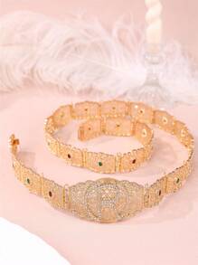 1 件时尚 R 字母水钻金属金色链条腰带，适合女士，适合婚礼、派对、度假，可拆卸和可调节长度 - 腰帶 - 查看 8