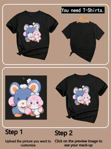 Personalized Pattern Custom T-Shirt For Girls, Spring/Summer Girl's T-Shirt Customized, Customize Your Selfie/Family/Friends/Pet, Birthday/Anniversary/Holiday Pattern Custom, Team/Outdoor Uniforms Custom, Personalized Round Neck Short Sleeve Girls T-Shirt Black Top Customized, Holiday/Birthday/1st Birthday Gift