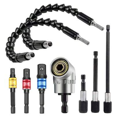 9pcs/Set Flexible Screwdriver Extension Kit With 105-Degree Right-AngleAdapter, Magnetic Drill Bit Connector Durable Etal & PlasticConstruction, Ldeal For Tight And Hard-To-Reach Spaces
