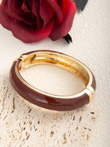 1pc Minimalist Burgundy Dripping Oil Open Bangle, Versatile For Daily Wear And Party - Burgundy - View 7