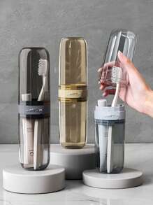 1pc Compact Transparent Travel Toothbrush & Mouthwash Cup Set - Space-Saving Design For On-The-Go Hygiene Bathroom Decor Summer - Multicolor - View 5