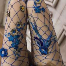 Medias de rejilla sexy hechas a mano con diseño de perla, diamante y flor, elásticas y versátiles para primavera/verano, suministro mayorista transfronterizo