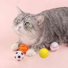 3Pcs/10Pcs 4cm Cat Toys Balls - Basketball, Soccer Ball, Mini Basketball, Bouncy Balls, Assorted Colors