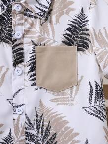4pcs/Set Toddler Boys Casual Plain Color Short Sleeve Cardigan & Shorts Set, Suitable For Party, Leisure, Vacation, Outdoor, Home Wear, Summer - 卡其色 - 查看 3
