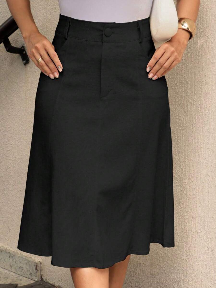 EMILI LULU RUNS4 Women's Viscose And Cotton Midi Skirt - Summer Elegance - Black - View 1