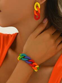 Set de pulsera y aretes de cadena con acrilico estilo de pintura de caucho en color caramelo, accesorios de moda como regalo para el Día de San Valentín, mamá, madre, Día de la Madre
