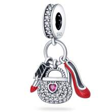 925 Sterling Silver Women's Jewelry Lipstick Perfume High Heels Imitation Series Charms Dress And Flower Charms Red High Heels Charms Suitable For Women's Bracelets DIY Jewelry Making And Daily Clothing Matching Jewelry Decoration Suitable For Girls