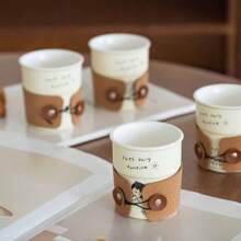 1 件 225ml 咖啡杯印花马克杯简约可爱猫咪插画图案燕麦牛奶拿铁早餐杯办公室家用水杯礼物