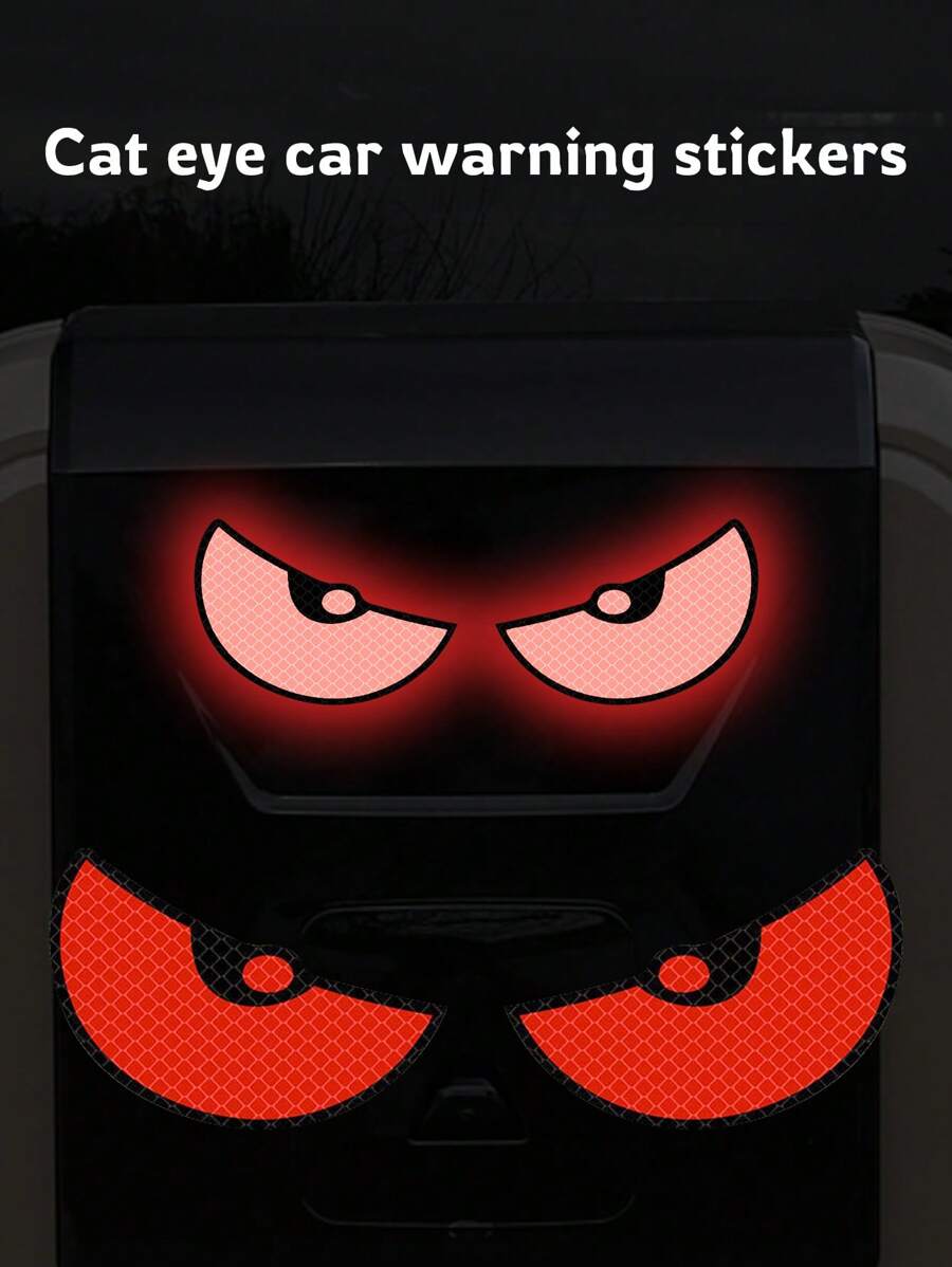 1 Pair High Reflective Cat Eye Car Warning Stickers, Applicable For Motorcycles And Car Rear