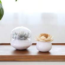 Chinese stijl Lotusbloem patroon tandenstokerhouder, draagbare bamboe tandenstoker opbergdoos, transparante deksel desktop decoratie organizer, creatieve tandenstoker & tandzijde container