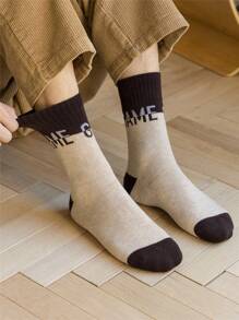 5 Pairs Men's Comfortable Breathable Thick Warm Letter Patterned Mid-Calf Socks - Multicolor - View 9