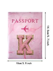1PC Pink Chenille Initial Passport Holder - Slim PU Travel Wallet With Airplane Design, Lightweight & Stain-Resistant, Credit Card And Ticket Organizer For Vacation Essentials, Boarding Pass Holder | Glittery Embellishment | Cover Travel Essentials School Back To School School Supplies Holiday Holiday Essentials Accessories Passport Cover - Pink - View 4
