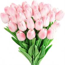 5pcs Artificial Silk Tulip Flowers With Stems And Green Leaves, Fake Flower Decor For Vases, Weddings, Parties, Kitchen, Office, Home, Bedroom, Dining Table. Latex Tulips Feel Real, Artificial Tulip Bouquet Decor For Home, Office, Wedding Easter Gifts Birthday Graduation