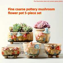 5pcs/Set New Design Mushroom Textured Ceramic Succulent Planter Pots, Home Decor For Windowsill And Balcony - Multicolor - View 4
