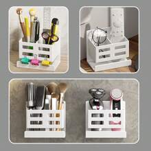 Versatile Wall-Mounted Bathroom Organizer - Plastic Storage Rack For Toothbrushes, Toothpaste, Hair Dryers & More - Multi-Functional Kitchen And Bath Accessory Holder