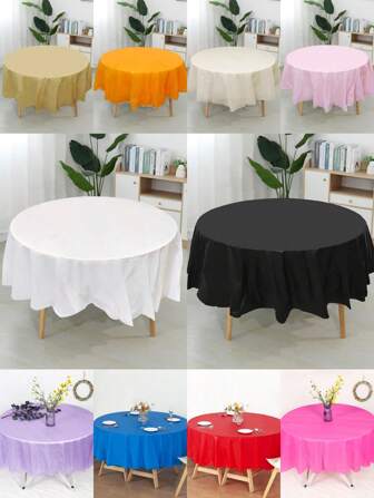 1pc 84Inch Diameter Solid Color Plastic Tablecloth, Round Disposable Table Cover, Round Tablecloth Table Cloth Perfect For Birthday Decor Babe Shower Decoration Wedding Decor Holiday Party Decor Home Decor Table Decor, Room Decor Kitchen Decor Wipe Covers Diameter 213cm Tablecloth, Decorative Tablecloth