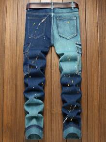 Men's Fashion Splash Ink Two-Tone Cargo Jeans - Dark Wash - View 2