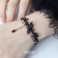 MASW 原创复古深色别致玫瑰乌鸦手链系列，时尚奢华手链适合女性派对礼物