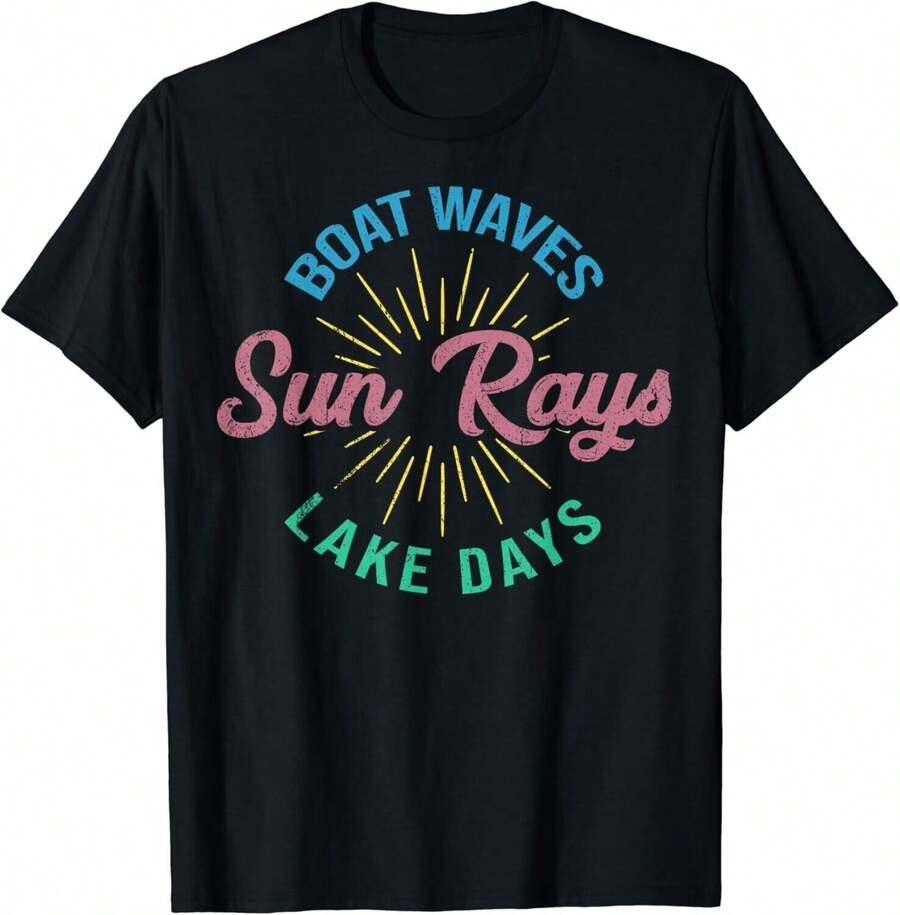 Boat Waves Sun Rays Lake Days - Summer Vacation Gift Unisex T-Shirt - Black - View 1