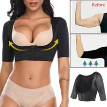 Women Upper Arm Shaper Compression Short Sleeves Tops Slimming Shapewear Body Shaper Shaping Top Underwear Undershirts - Black - View 2
