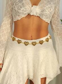 1pc Vintage Heart Shaped Chain Waist Body Jewelry, Fashion Metal Chain Waist Belt Accessory For Dress, Jeans, Skirt - Gold - View 3