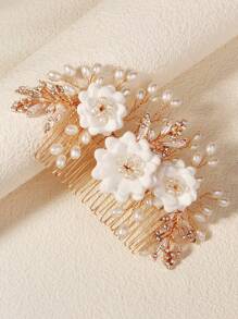 1pc European & American Polymer Clay Flowers Decor Hair Comb, For Weddings & Parties