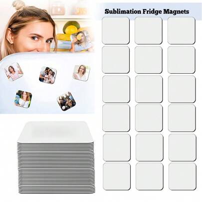 12pcs/20pcs Square/Round/Rectangle Shape Sublimation Blank Fridge Magnets Custom Logo Printing For Home Kitchen Refrigerator Microwave Oven Wall Door Decoration Or Office Calendar