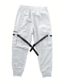 Men's Fashionable Casual Cargo Pants With Pocket Design, Fall - White - View 5