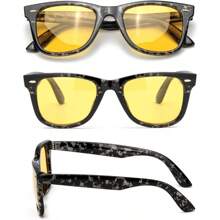 HYCHIC Night-Driving Anti Glare Glasses Yellow Polarized Lens For Foggy/Rainy/Cloudy/Nighttime - UV Protection - 黑花鏡框/黃色鏡片 - 查看 5