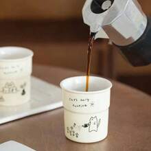 1 件 225ml 咖啡杯印花马克杯简约可爱猫咪插画图案燕麦牛奶拿铁早餐杯办公室家用水杯礼物