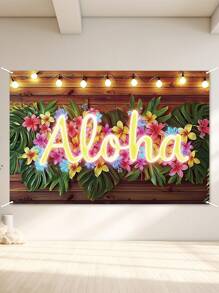 1Pc Hawaiiaanse Aloha Achtergrond, Tropische Achtergronddoek, 150*100cm Achtergronddoek, Hawaii Achtergronddecoratie, Aloha Feestdecoratie, Hawaii Tropische Feestdecoratie, Tropische Themafeestbenodigdheden, Verjaardagsfeestbenodigdheden, Tropische Fotografie Achtergronddecoratie, Bruiloftbenodigdheden, Babyshowerbenodigdheden, Bruidsdouchedecoratie, Vakantiefeestbenodigdheden, Binnen- en Buitengebruik, Zomerdecoratie