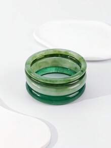 4pcs Women's Retro Elegant Acrylic Resin Green Bangle Bracelet Set (Random Color & Pattern) - Green - View 27