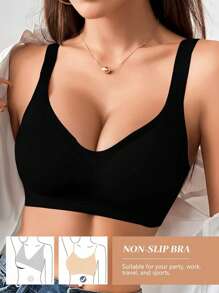 1pc Full Coverage Wireless Bra, Removable Pads, Solid Color Regular Daily Wear