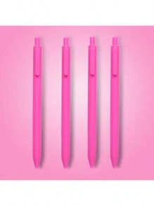 4 Pink Retractable Neutral Pens With Smooth Black Ink - Perfect For Diaries And Office Supplies Back To School - Black - View 1