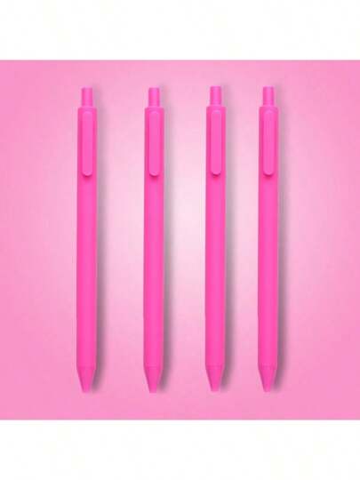 4 Pink Retractable Neutral Pens With Smooth Black Ink - Perfect For Diaries And Office Supplies Back To School