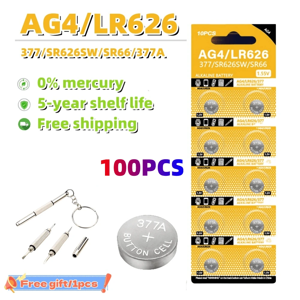 Pila de botón Koonenda AG13/LR44 para reloj, 1,5 V, 175 mAh, para relojes, juguetes, etc., no recargable - SR626SW - Ver 1
