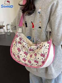 Sanrio Sanrio KT Cat Crossbody Canvas Bag Women's Shoulder Bag Cartoon Cute Dumpling Bag, Large Capacity Storage Bag