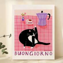 1 Pieza Cartel de lienzo con diseño de gato lindo, arte de pared con tema de animal vintage moderno para decoración del hogar, oficina, sala de estar, dormitorio, cocina, baño, sin marco