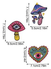 1 Set Of 3pcs Funny One Eyed Mushroom Embroidery Patches Cute Cartoon Clothing Cloth Stickers DIY Iron On Patches Sew Badge Applique Suitable For Backpacks, Jeans, Jackets, T-Shirts, Hats, Dresses, Etc