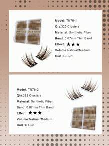 PALM LASHES 320/288 Stücke braune Wimpern, braune Wimpernbüschel C-Locke, Sonnenblumen Einzelwimpernbüschel 8-11mm gemischt, DIY-Wimpernbüschel, weiche Volumen Einzelwimpernverlängerungen, leicht anzubringende Büschelwimpern - Hellbraun - C - Übersicht 3